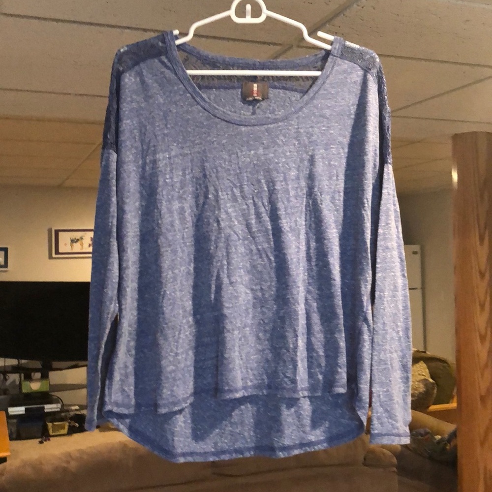 Blue w lace long sleeve shirt